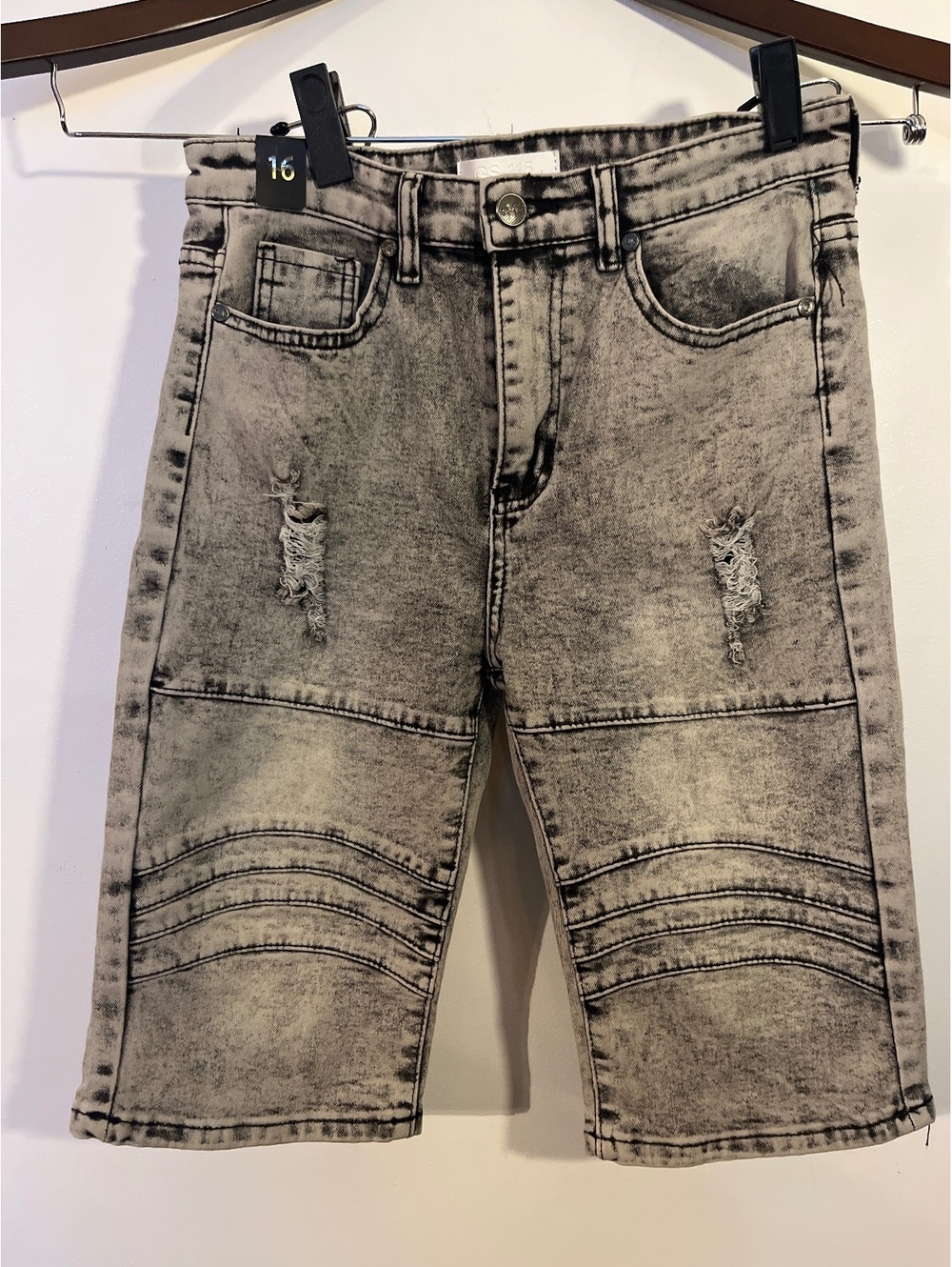 Boy's GS-115 Black Acid Wash Denim Shorts with Distressed Detail